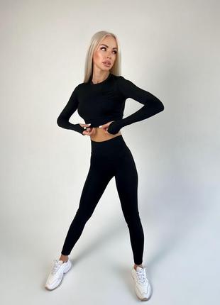 Жіночий спортивний костюм для фітнесу двійка вкорочений лонгслів та лосини2 фото