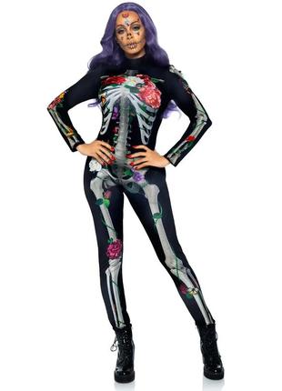 Костюм скелета с цветочным принтом leg avenue floral skeleton catsuit s