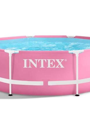 Розовый круглый каркасный бассейн intex 28292