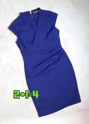 💝2+1=4 шикарна синя плотна міді приталена сукня плаття футляр jolie moi, розмір 48 - 50