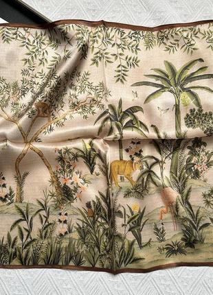 Жіноча хустка silk natural принт тварини в джунглях, 53*53 см2 фото