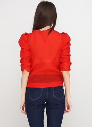 Красная блуза прозрачная с органзы органза кроп топ с длинными рукавами рюшами3 фото