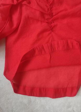 Красная блуза прозрачная с органзы органза кроп топ с длинными рукавами рюшами9 фото