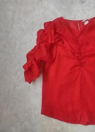 Красная блуза прозрачная с органзы органза кроп топ с длинными рукавами рюшами5 фото