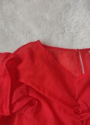 Красная блуза прозрачная с органзы органза кроп топ с длинными рукавами рюшами10 фото