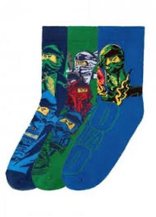 Шкарпетки lego 3 пари, ninjago 31-34 см. зелений+ синій 010541