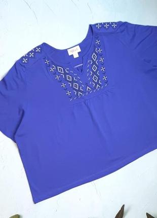🎁1+1=3** стильная синяя натуральная женская футболка вышиванка, размер 58 - 606 фото