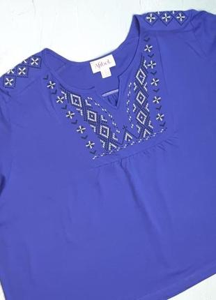 🎁1+1=3** стильная синяя натуральная женская футболка вышиванка, размер 58 - 603 фото