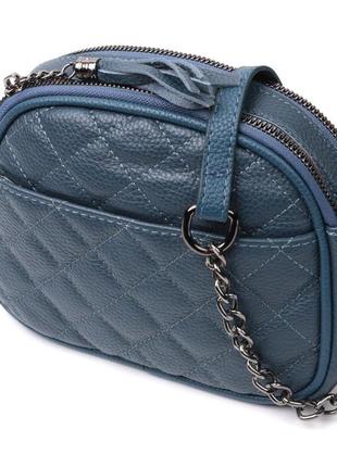 Стеганная сумочка синяя купол через плечо на цепочке черная кожаная кросс-боди 722327