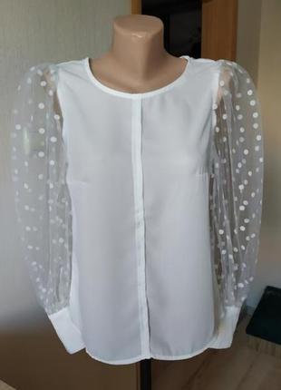 Нарядная белая блуза с рукавами из органзы 2