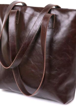 Велика шкіряна сумка жіноча коричнева довгі ручки сумка-шопер 716370