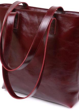 Бордовая кожаная сумка длинные ручки сумка шоппер 716368