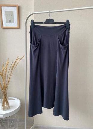 Серая длинная юбка юбка миди винтаж с карманами асимметричная1 фото