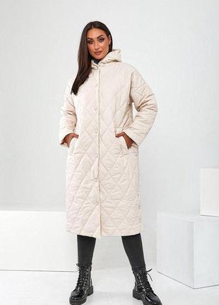 Женское стеганое пальто с капюшоном 48-52
