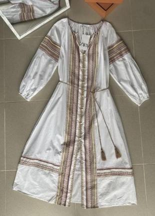Шикарное платье миди с вышивкой хлопок zara5 фото