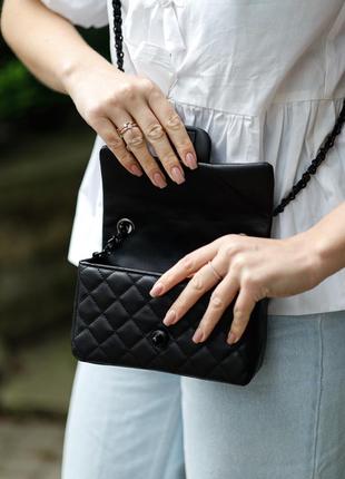 Классическая женская сумка chanel брендована шанель черная мягкая натуральная кожа, черна цепочка ю, хит продаж3 фото