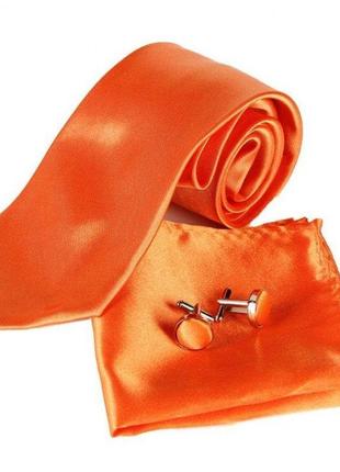 Жовтогарячий набір gofin краватка 8 см, хустка, запонки gzl-3602