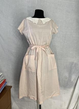 Вінтажне плаття рожеве натуральне з воротом сарафан з карманами великими ( ширина 18см, висота - 18см.