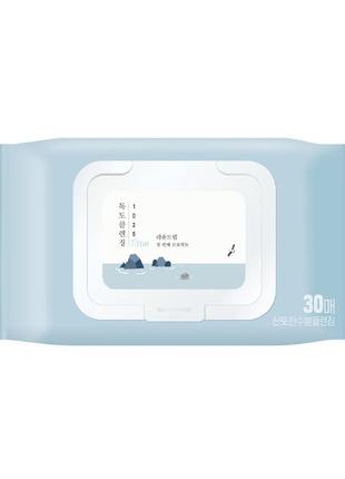 Очищувальні серветки з морською водою round lab 1025 dokdo cleansing tissue 30 sheets