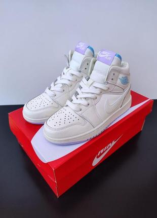 Кроссовки найк женские подростковые nike air jordan 1 beige&purple 36-41