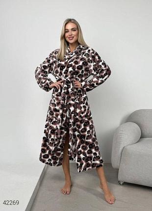Махровый женский халат с леопардовим принтом 48-52