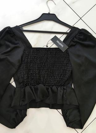 Женская черная сатиновая блуза топ boohoo 12 (46-48) m9 фото