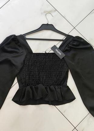 Женская черная сатиновая блуза топ boohoo 12 (46-48) m7 фото