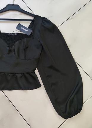 Женская черная сатиновая блуза топ boohoo 12 (46-48) m3 фото