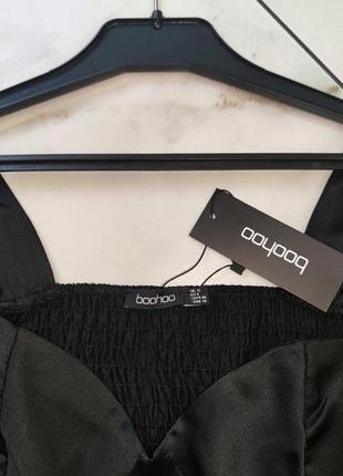 Женская черная сатиновая блуза топ boohoo 12 (46-48) m5 фото