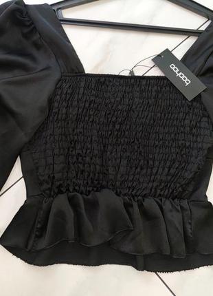 Женская черная сатиновая блуза топ boohoo 12 (46-48) m8 фото