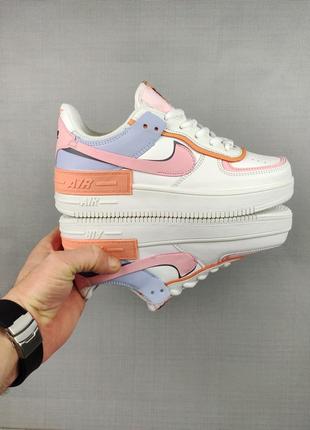 Кроссовки женские подростковые nike air force 1 shadow white&pink