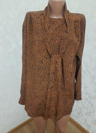 Брендова  шовкова сорочка блуза бант  леопардовий принт