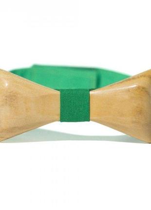 Дерев'яна краватка метелик gofin об'ємна з зеленою тканиною gbdh-8031
