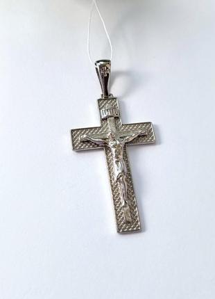 Серебряный прямой крестик крест с распятием серебро 925 пробы родированное 89099 6.33г
