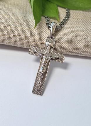 Серебряный прямой крестик крест с распятием серебро 925 пробы родированное 89099 6.33г