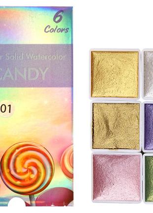 Акварель с шиммером shimmer solid watercolor, candy (6 цветов)