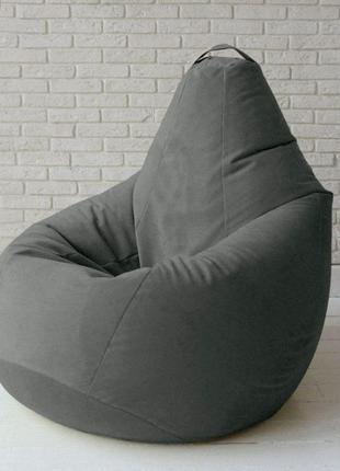 Безкаркасне крісло мішок груша з внутрішнім чохлом coolki велюр сірий xxxl140x110