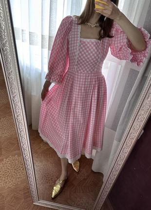 Волшебное винтажное платье в клетку с сердечками7 фото