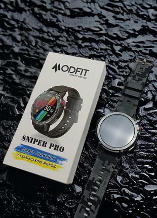 Мужские смарт часы modfit sniper pro all black с возможностью  разговаривать прямо с часов украинский язык3 фото