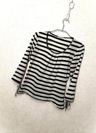 Blind date франція футболка в смужку біла-молочна/чорна кофточка рукава з зав'язкою жіноча літо s-m3 фото