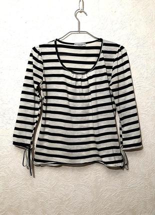 Blind date франція футболка в смужку біла-молочна/чорна кофточка рукава з зав'язкою жіноча літо s-m2 фото