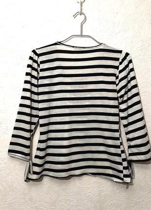 Blind date франція футболка в смужку біла-молочна/чорна кофточка рукава з зав'язкою жіноча літо s-m6 фото