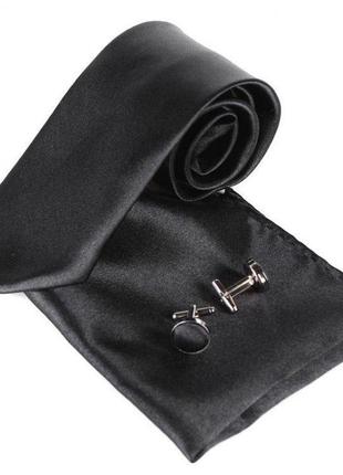 Чорний набір gofin краватка 8 см, хустка, запонки gzl-3610