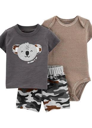 Комплект 3в1 carter`s боди, футболка, шорты для мальчика