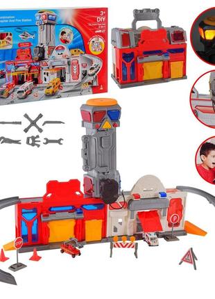 Игрушечный паркинг star toys пожарная станция, больница, 2 машинки, рация sk-757xha