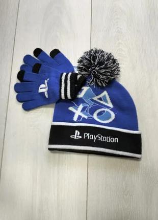 Комплект детский шапка и перчатки синий playstation primark s/m