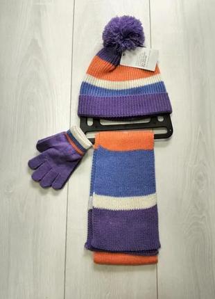 Комплект детский шапка, шарф и перчатки фиолетовый primark s/m