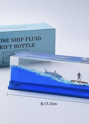 Сувенір непотоплюваний "корабель у пляшці" серфер і акула в колбі, кораблик чорна перлина в колбі