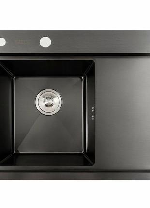 Кухонна мийка чорна pvd 58*48 l platinum handmade (два отвори, круглий сифон 3,0/0,8)