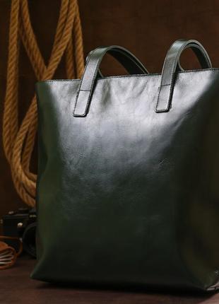 Кожаная женская сумка-шоппер shvigel 16367 зеленый8 фото